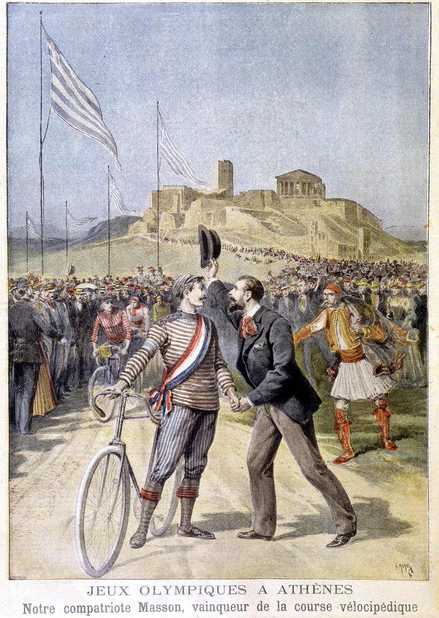Masson vencedor da corrida velocipédica nos Jogos Olímpicos de Atenas - no "Le Petite Journal" de 26/04/1896 de Unknown artist