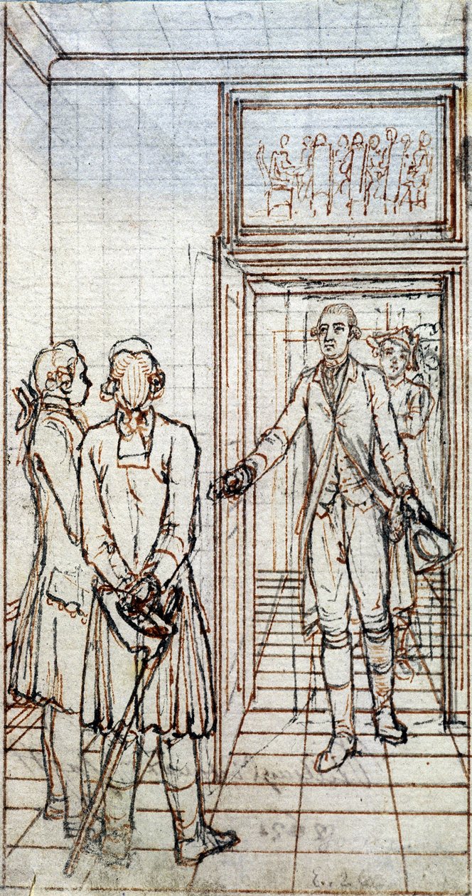 Encontro de Goethe e Jung Stilling em Estrasburgo. Desenho do século XIX. de Unknown artist