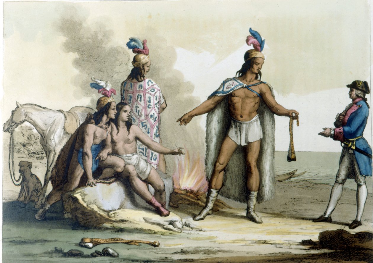 Encontro de um ocidental com os índios da Patagônia. de Unknown artist