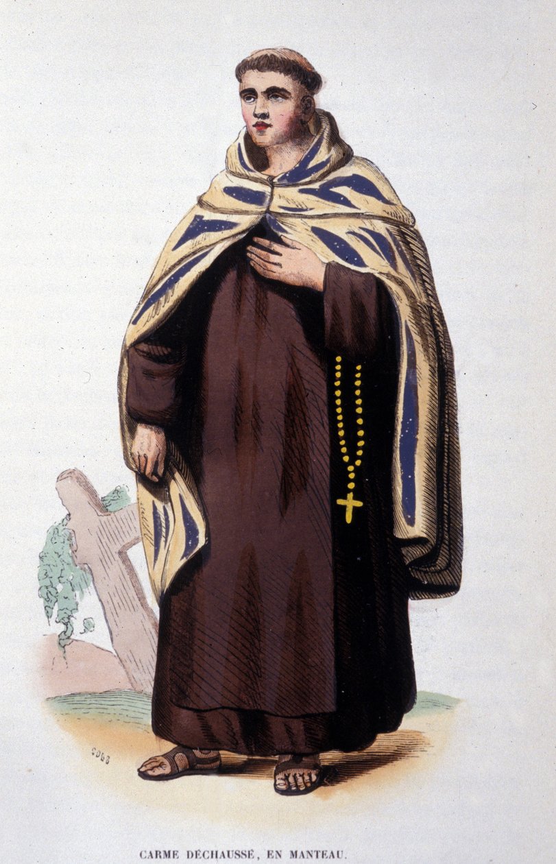 Membro da Ordem do Carmo solto (Ordem de Nossa Senhora do Monte Carmelo). Gravura do século XIX de Unknown artist