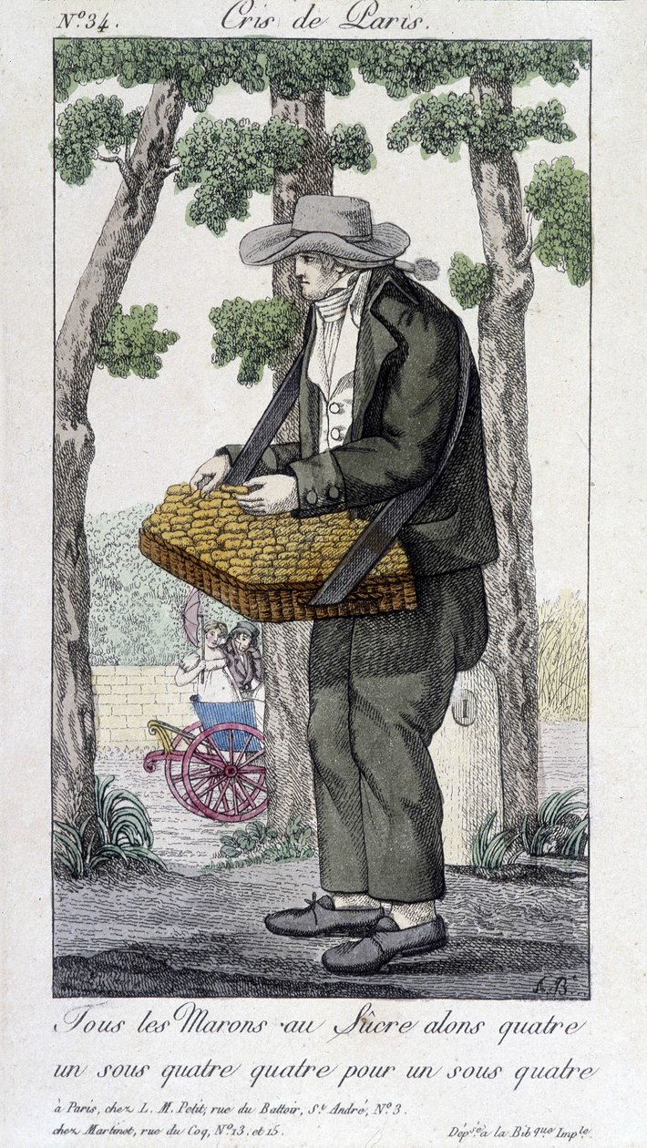 Comerciante de castanhas com açúcar - em "Cris de Paris", deb. Século XIX de Unknown artist