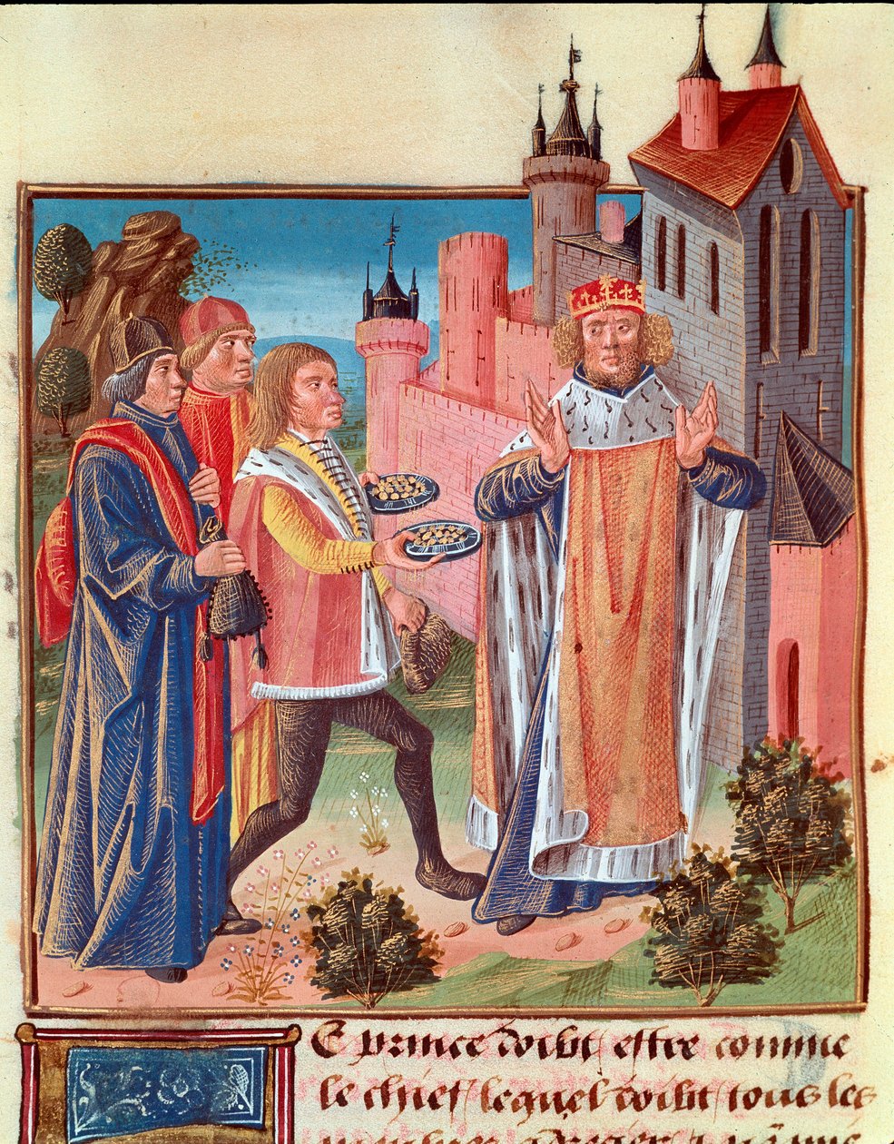 Idade Média: "Um príncipe recebe impostos dos seus vassalos" Miniatura retirada de "O livro da boa moral" de Tiago, o Grande. de Unknown artist
