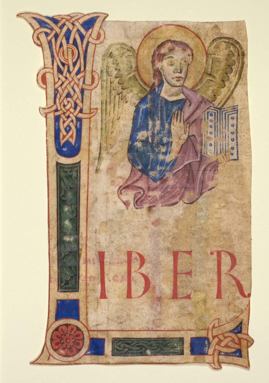 Miniatura extirpada de um livro do Evangelho: o símbolo de São Mateus (reto) e tabelas canônicas (verso) de Unknown artist