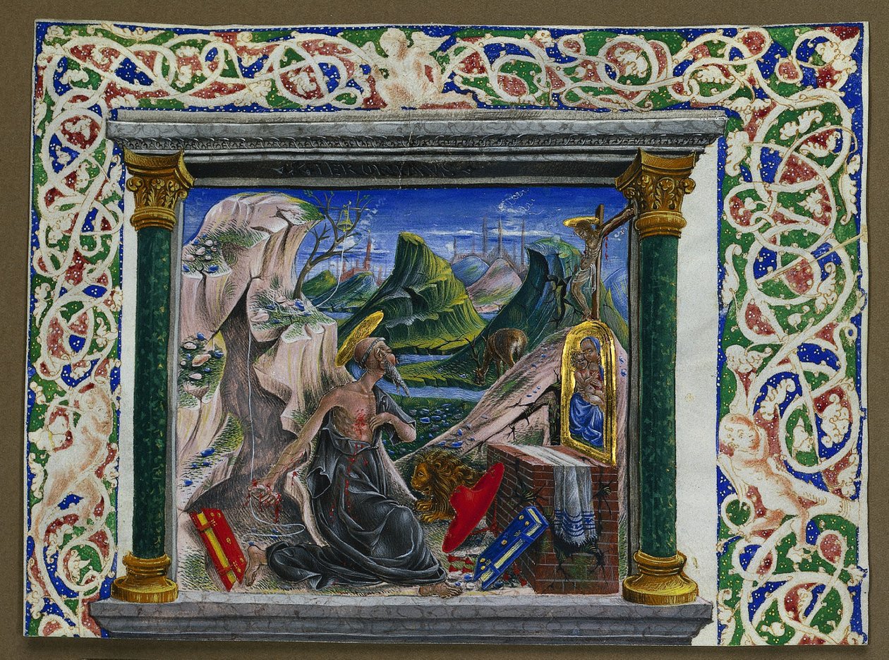 Miniatura extraída de um manuscrito: São Jerónimo no deserto de Unknown artist