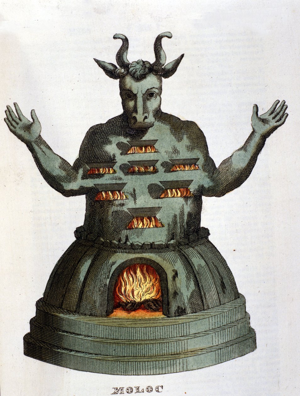 Moloch. Antiga divindade cartaginiana. Sacrificámos-lhe as crianças atirando-as para as chamas. A gravura do século XIX. de Unknown artist