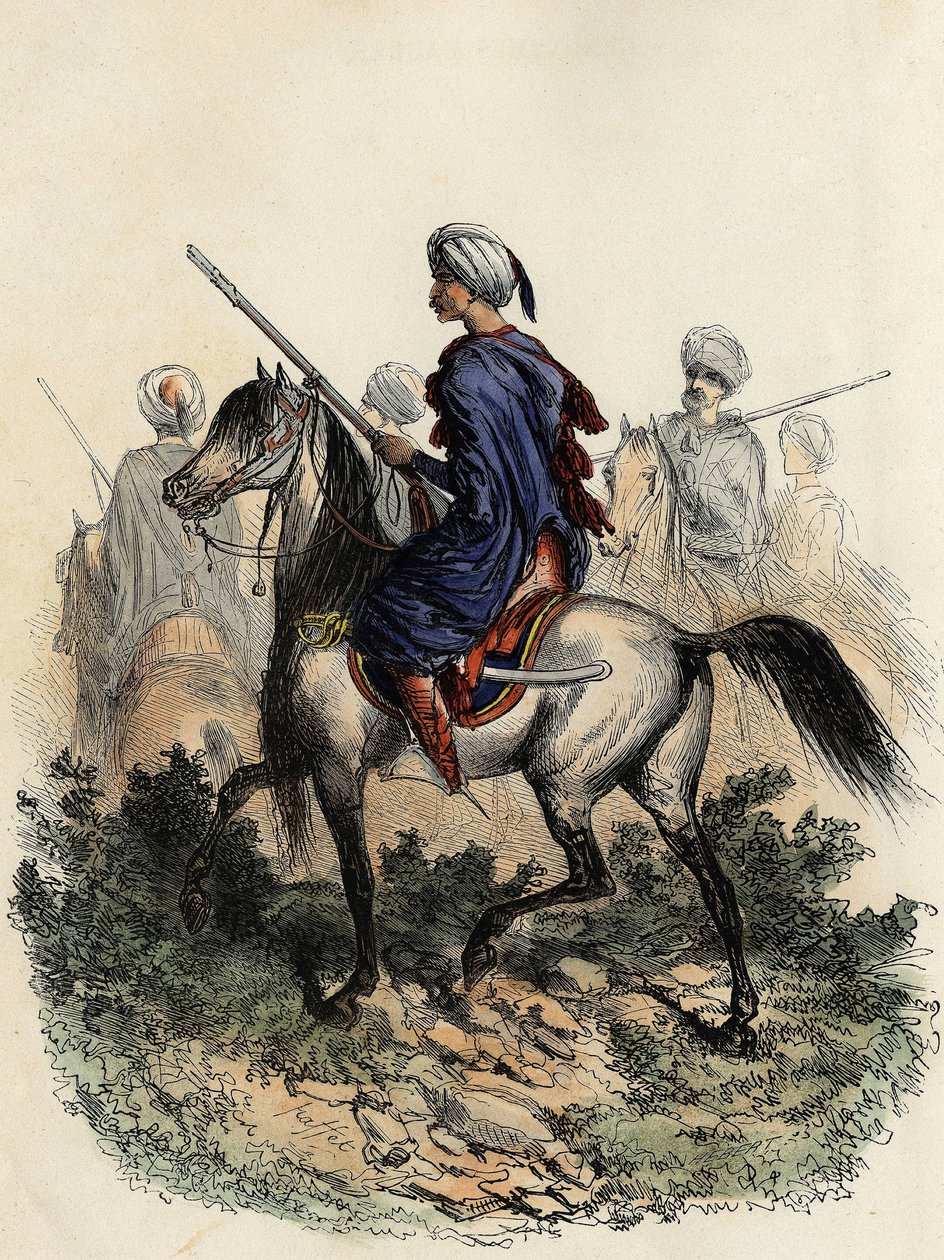 gendarmes mouros (ou guardas de campo) encarregados da polícia rural de Argel, formados em 1831 em "L