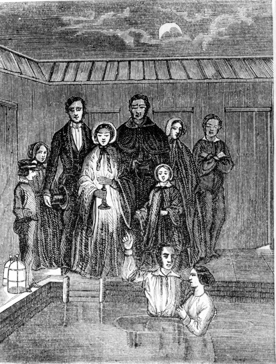 O baptismo mórmon. Gravura do século XIX. de Unknown artist