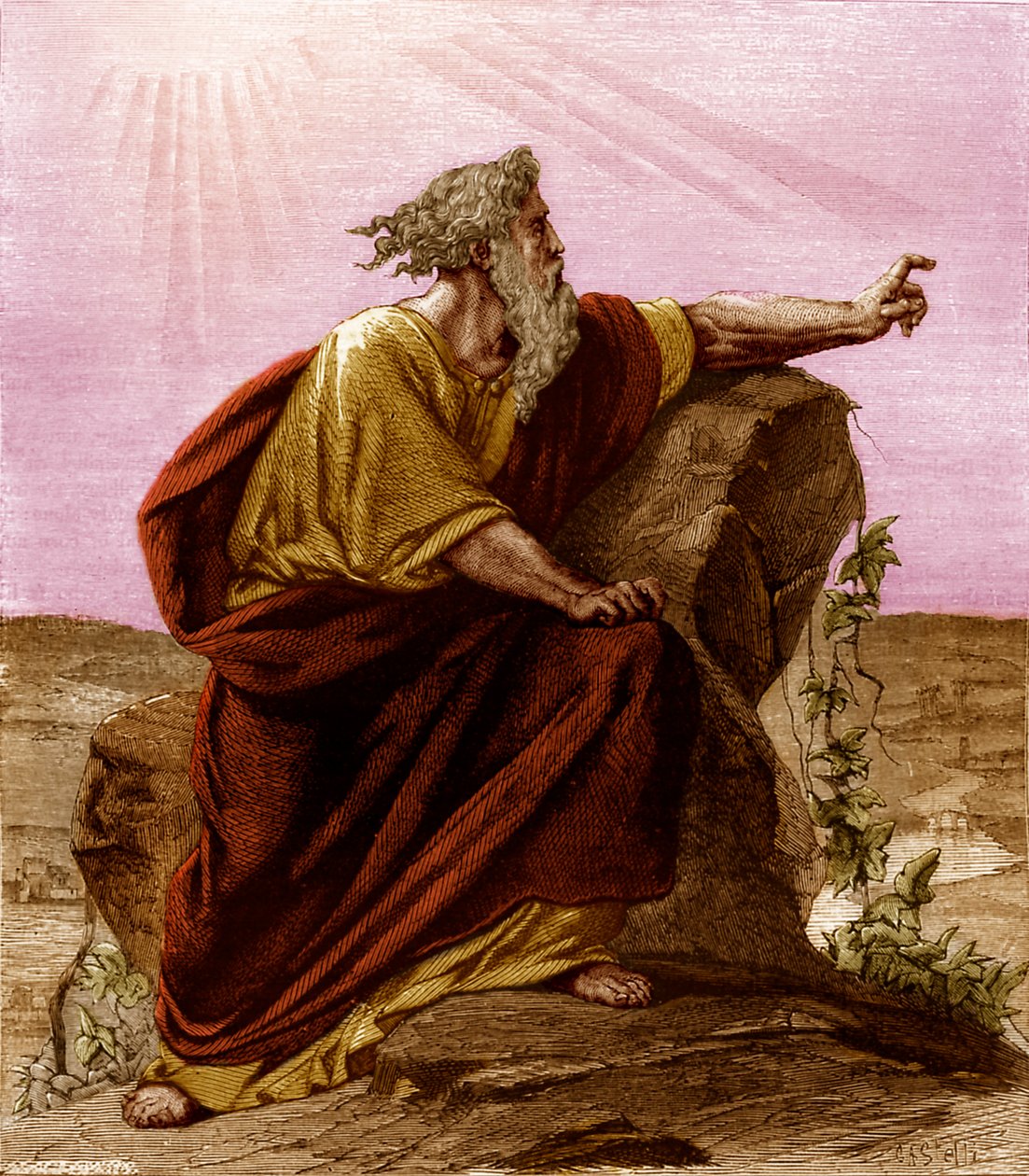 Moisés a ver a Terra Prometida a partir de Pisgah, Monte Nebo (gravura) de Unknown artist