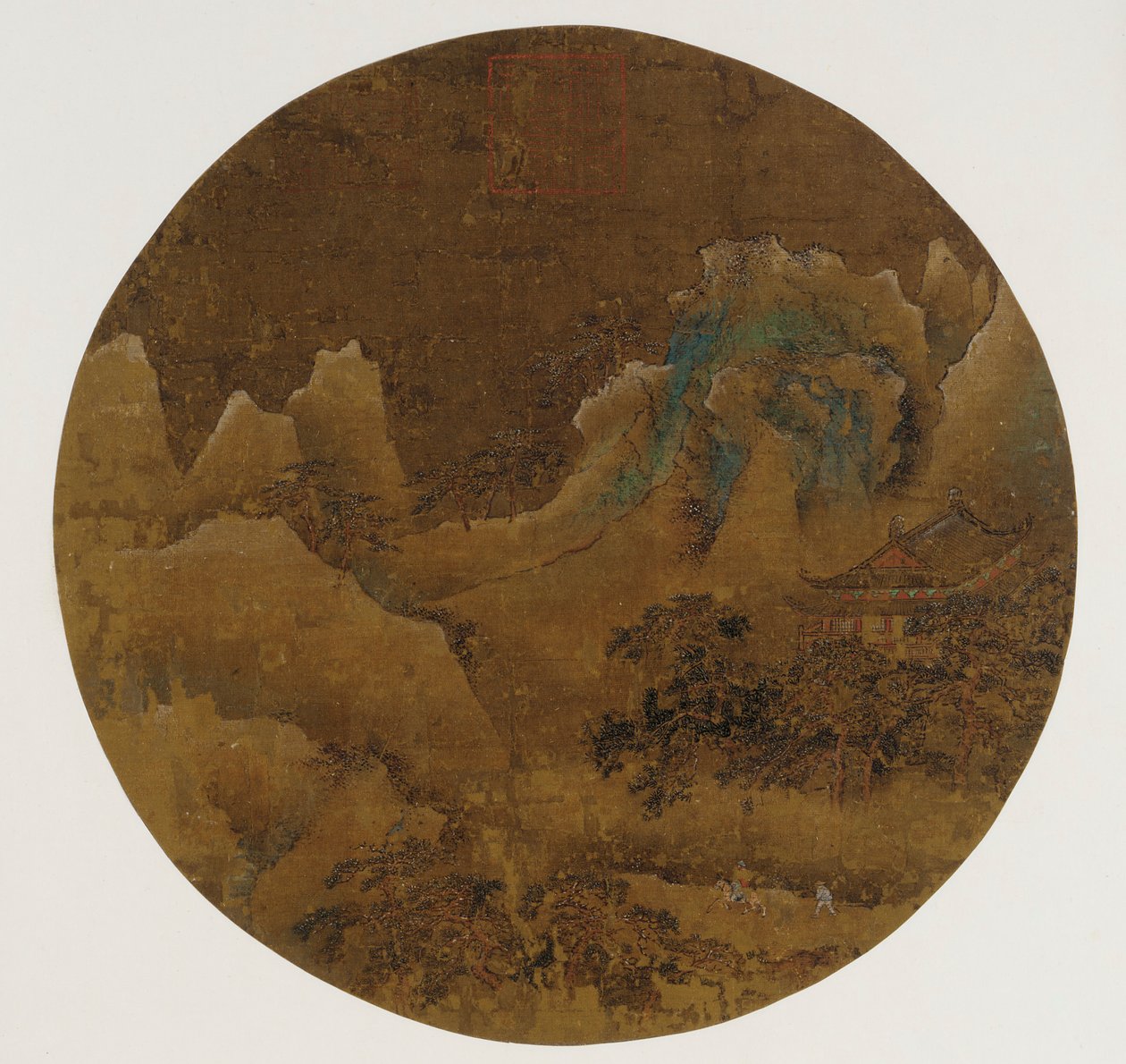 Paisagem montanhosa: penhascos, templo e pinheiros de Unknown artist