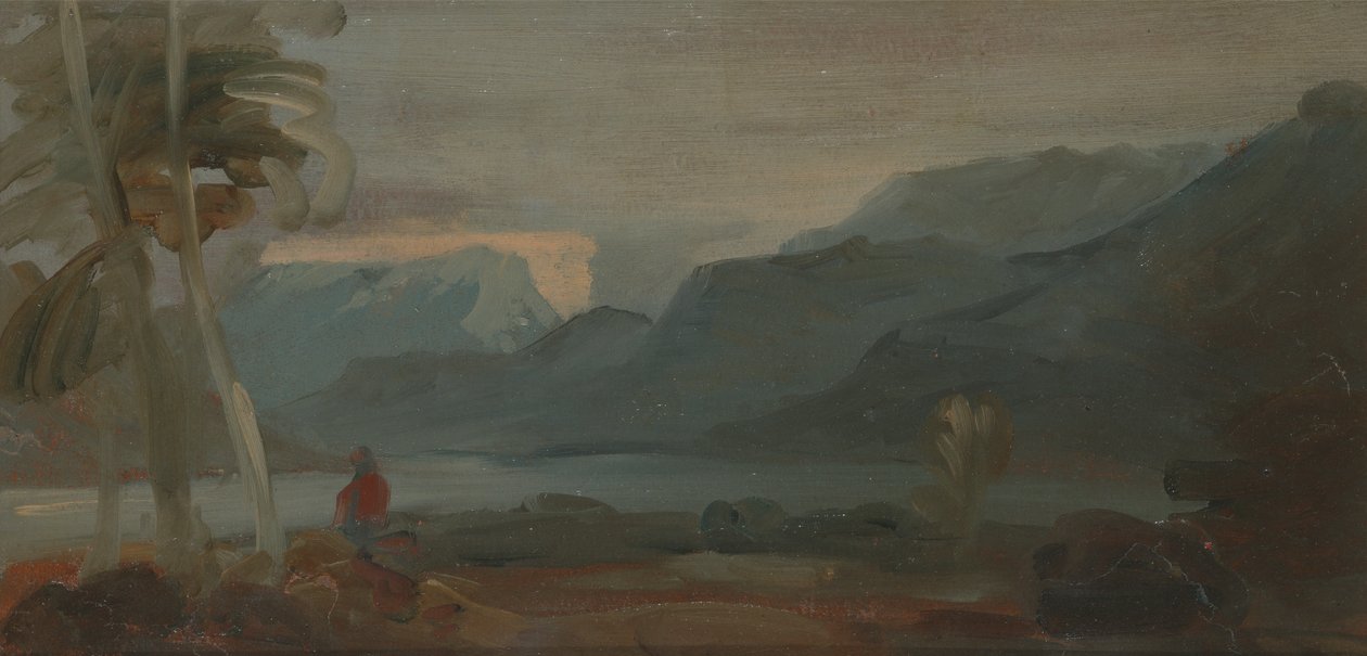 Paisagem Montanhosa com Figuras e Gado de Unknown artist