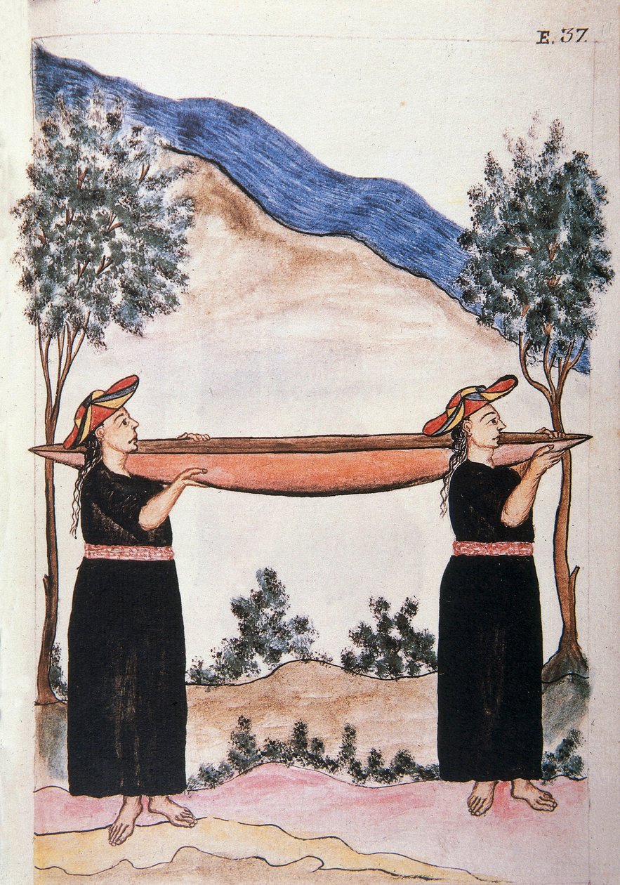 Índios Moyobamba com sua canoa, do livro "Trujillo del Peru" ou "Códice Martínez Compañón", de Baltazar Martinez Compañón y Bujanda, bispo de Trujillo (1782-1785) de Unknown artist