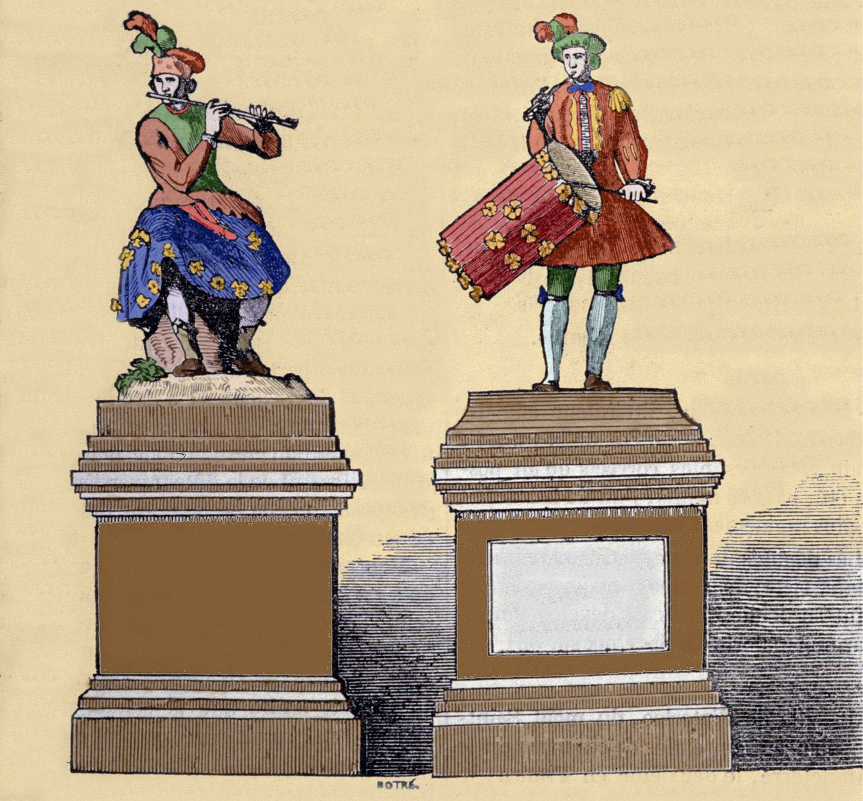 Autómatos de músicos: "O tocador de flauta traversa" (1737) e o "Tamborimista" (1738). São feitos por Jacques de Vaucanson (1709-1782), engenheiro francês. de Unknown artist