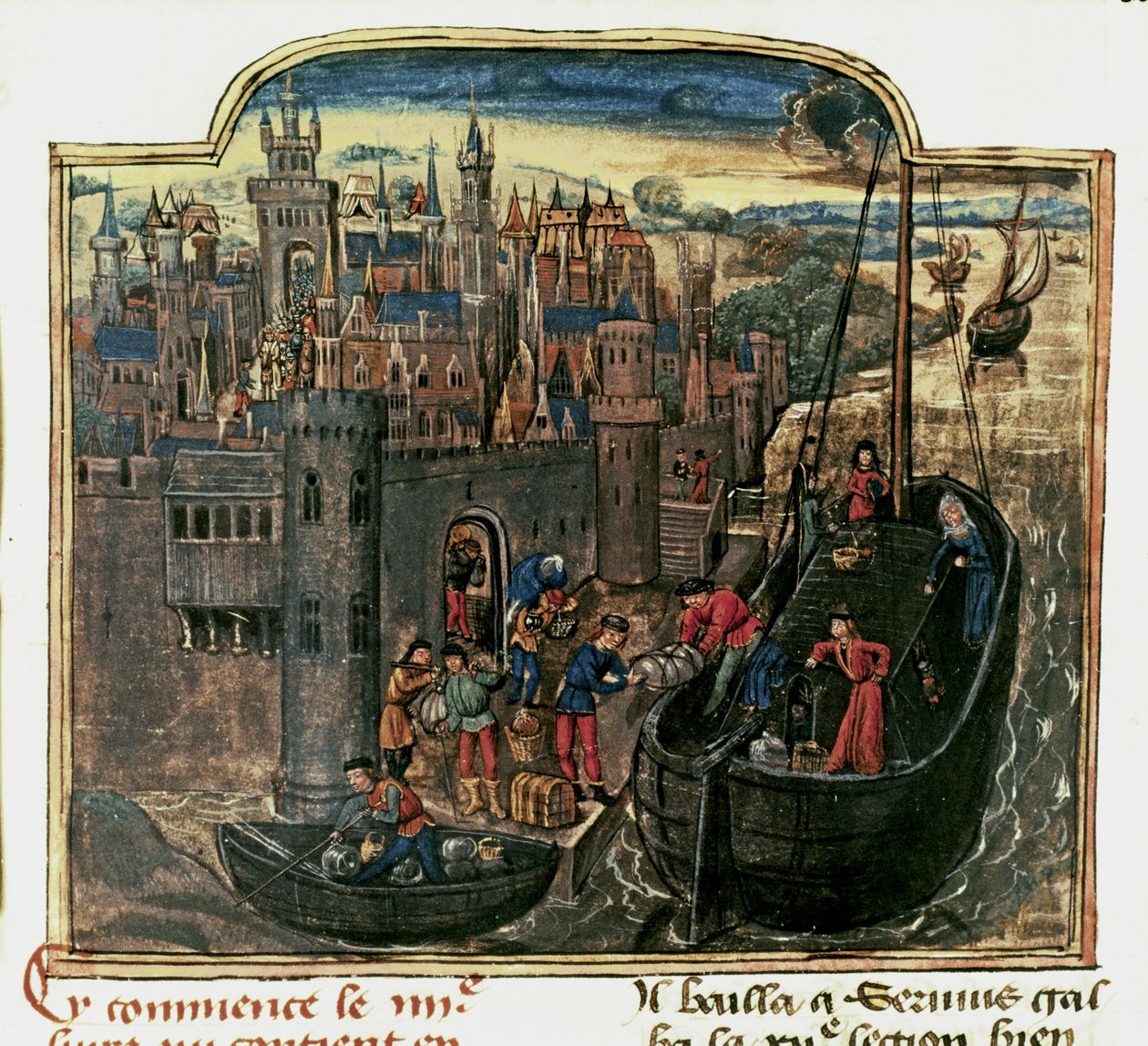 NAVEGAÇÃO: Carregamento de um navio mercante, finais do século XV (miniatura) de Unknown artist