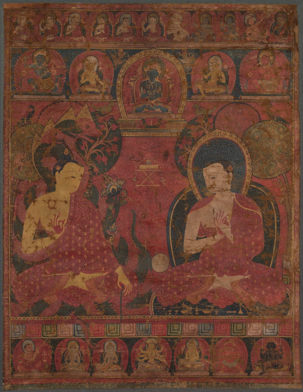 Nagarjuna (c. 150–250 d.C.) com um mestre budista de Unknown artist