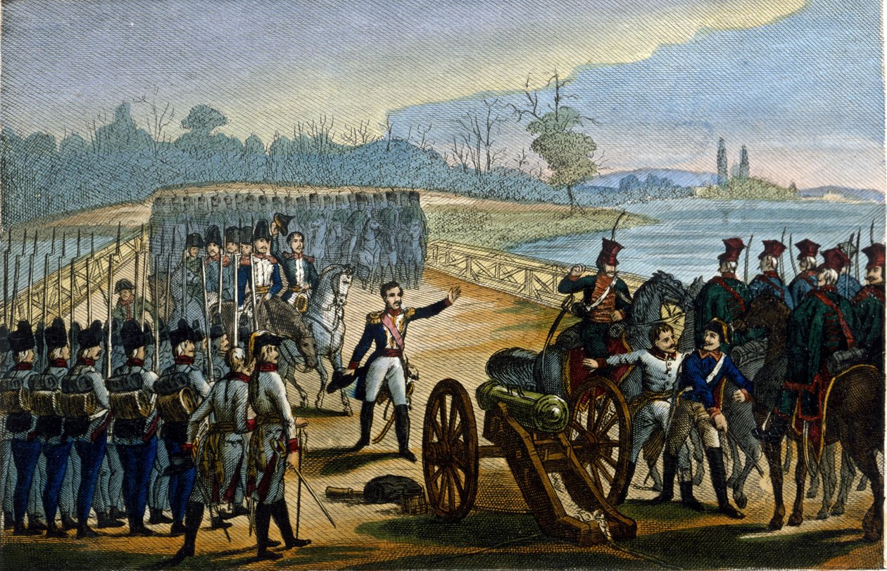 Guerra Napoleónica. Viena: A captura das pontes do Danúbio em 13/11/1805. de Unknown artist
