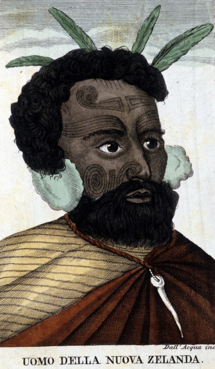 Nativo Maori da Nova Zelândia. Gravura do século XIX. de Unknown artist