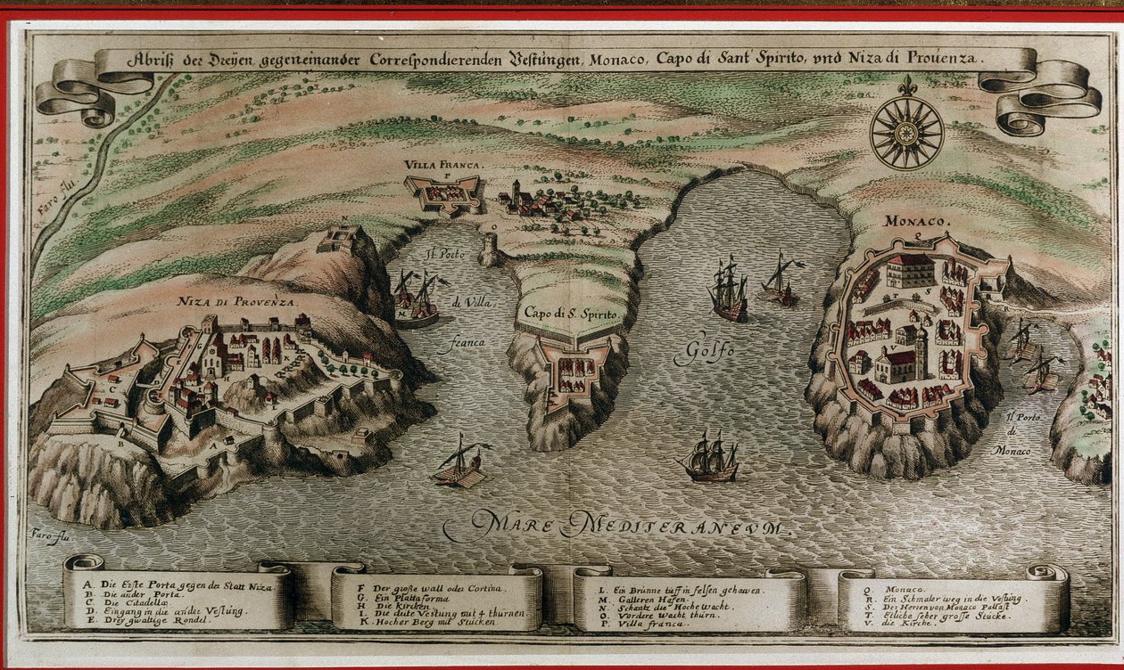 Nice, Villefranche e Mónaco no século XVII (decoupe geográfico) de Unknown artist