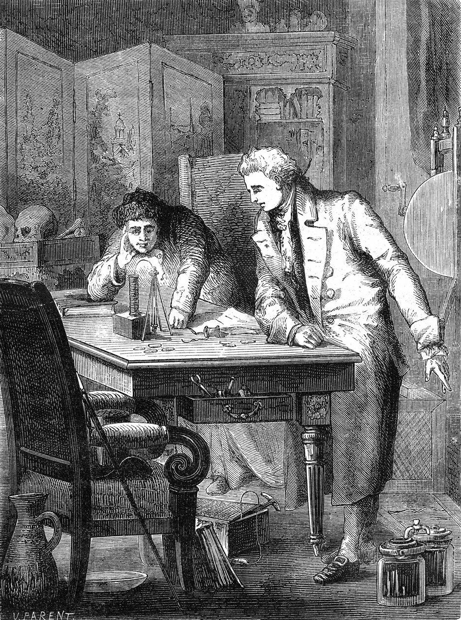 Nicholson e Carlisle Decompõem a Água Através da Bateria de Volta, Londres 2 de maio de 1800 de Unknown artist