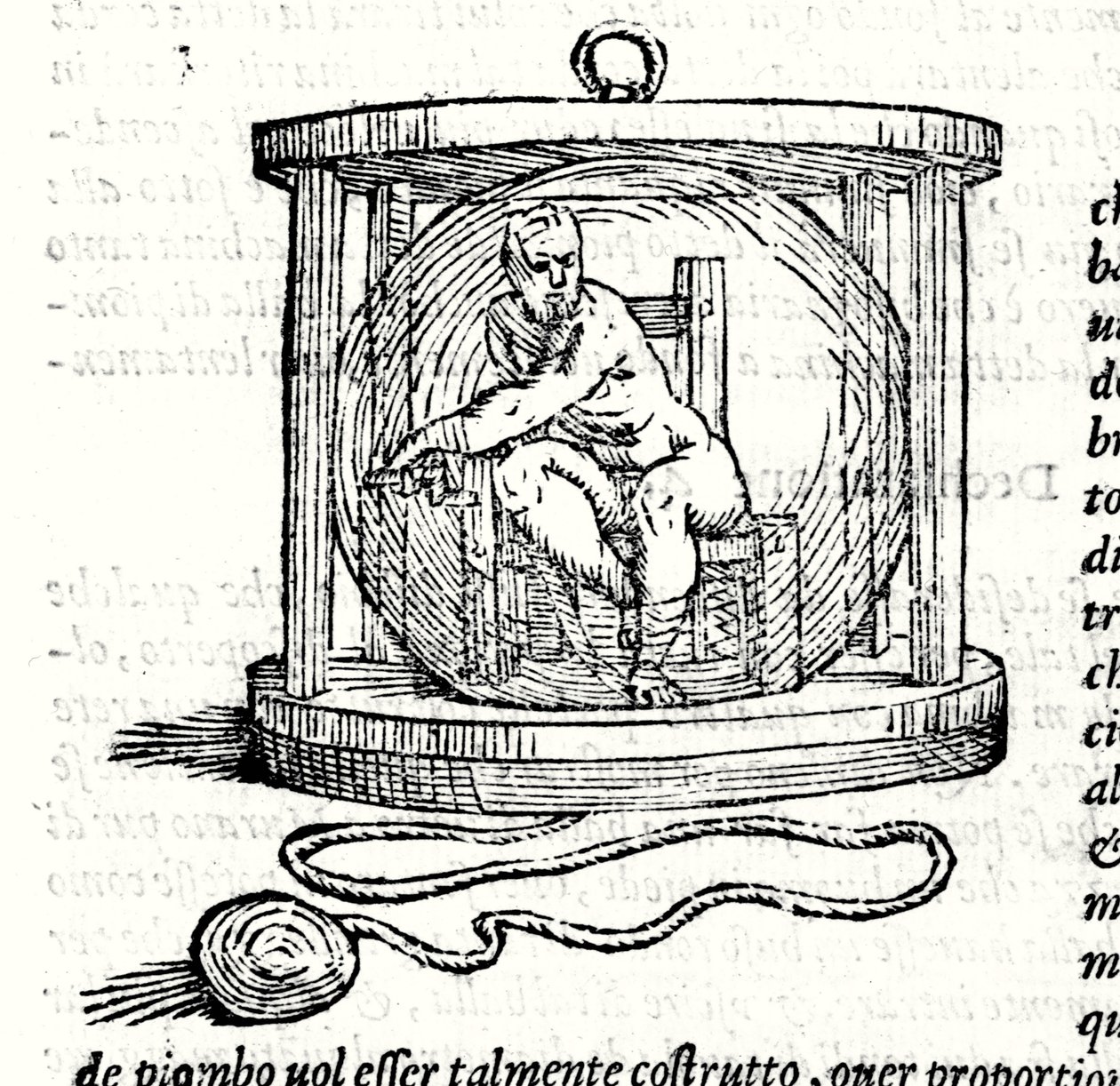 O segundo fato de Nicoli Fontana chamado Tartaglia (1499 - 1557). Ele fornece uma esfera de cristal na qual o mergulhador se fecha. Gravura do século XVI. de Unknown artist