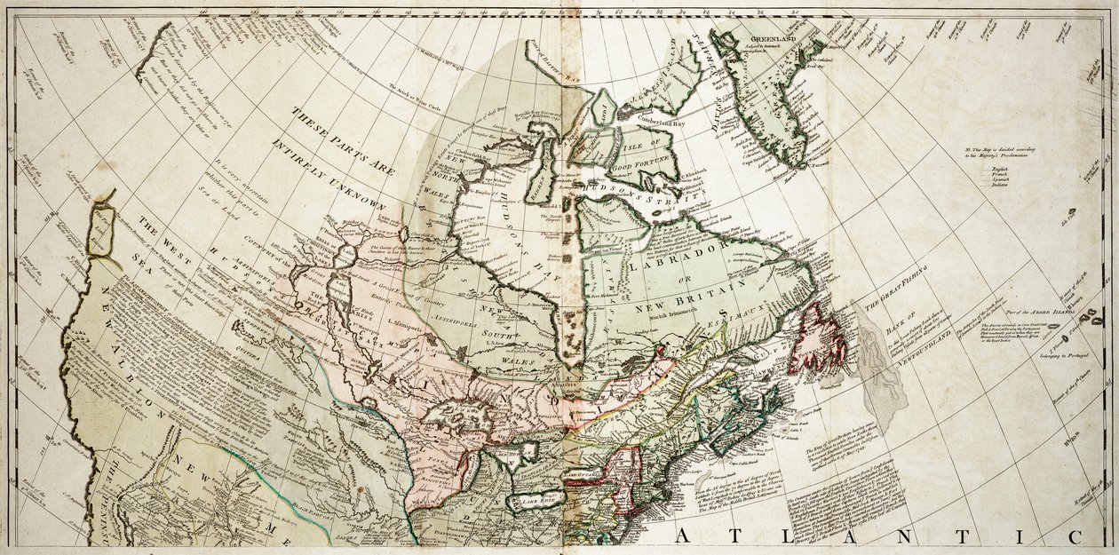 América do Norte, c.1765 (gravura colorida) de Unknown artist