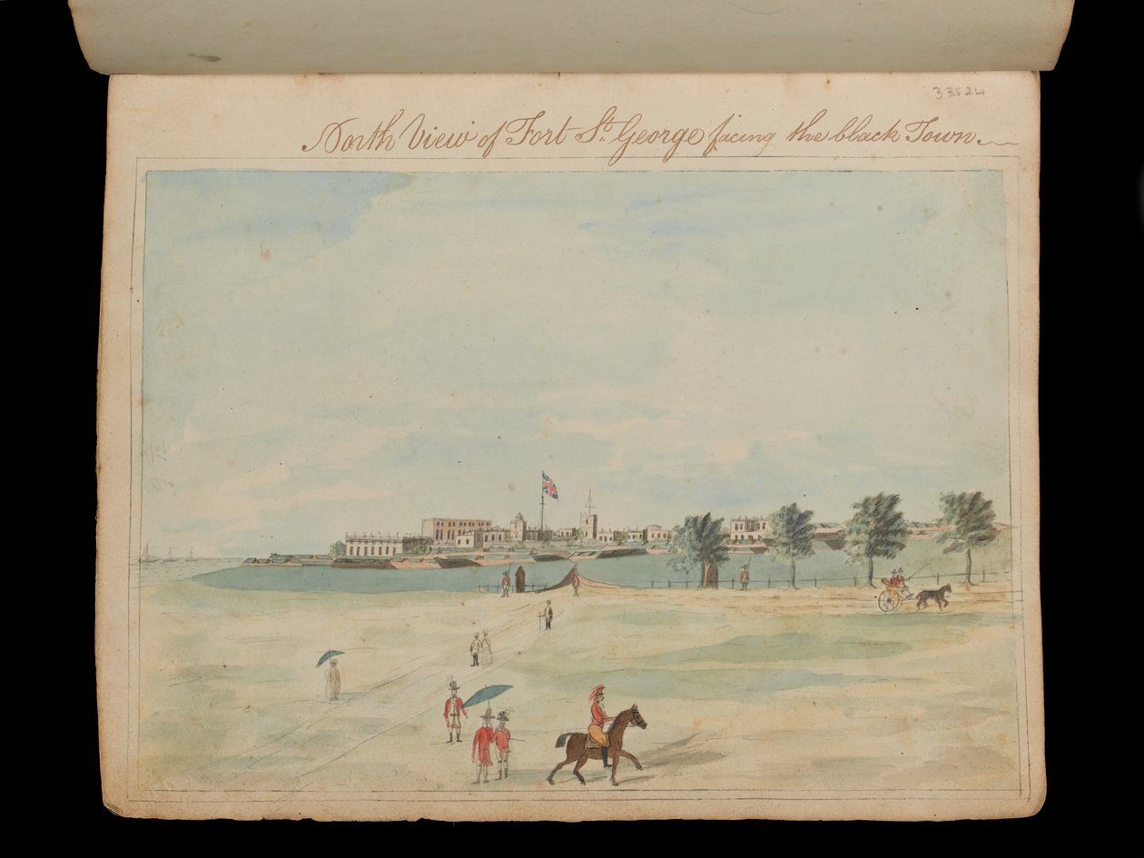 Vista Norte do Forte St George de frente para a cidade negra, c.1800 (aguarela) de Unknown artist