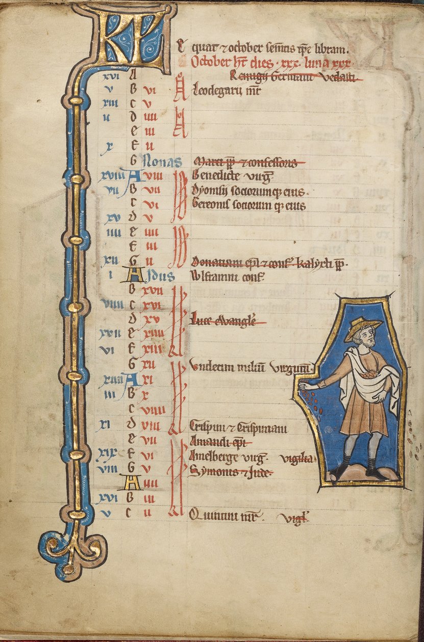 Página do calendário de outubro; Semeadura de Unknown artist
