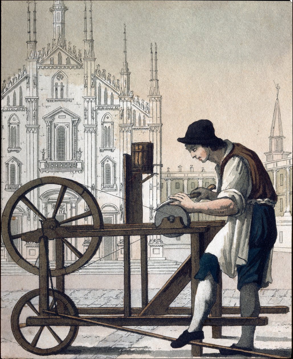 O velho ofício: o amolador de facas (Litografia de Unknown artist