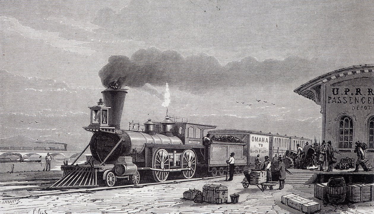 Estação de Omaha, ponto de partida da Ferrovia do Pacífico - em "Tour du monde". de Unknown artist