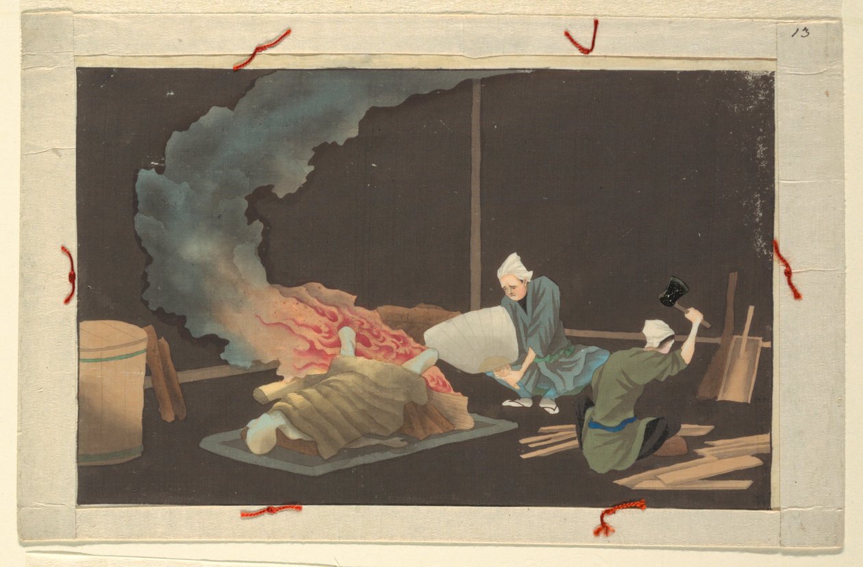 Uma das dezesseis cenas da morte e enterro de um homem de Unknown artist