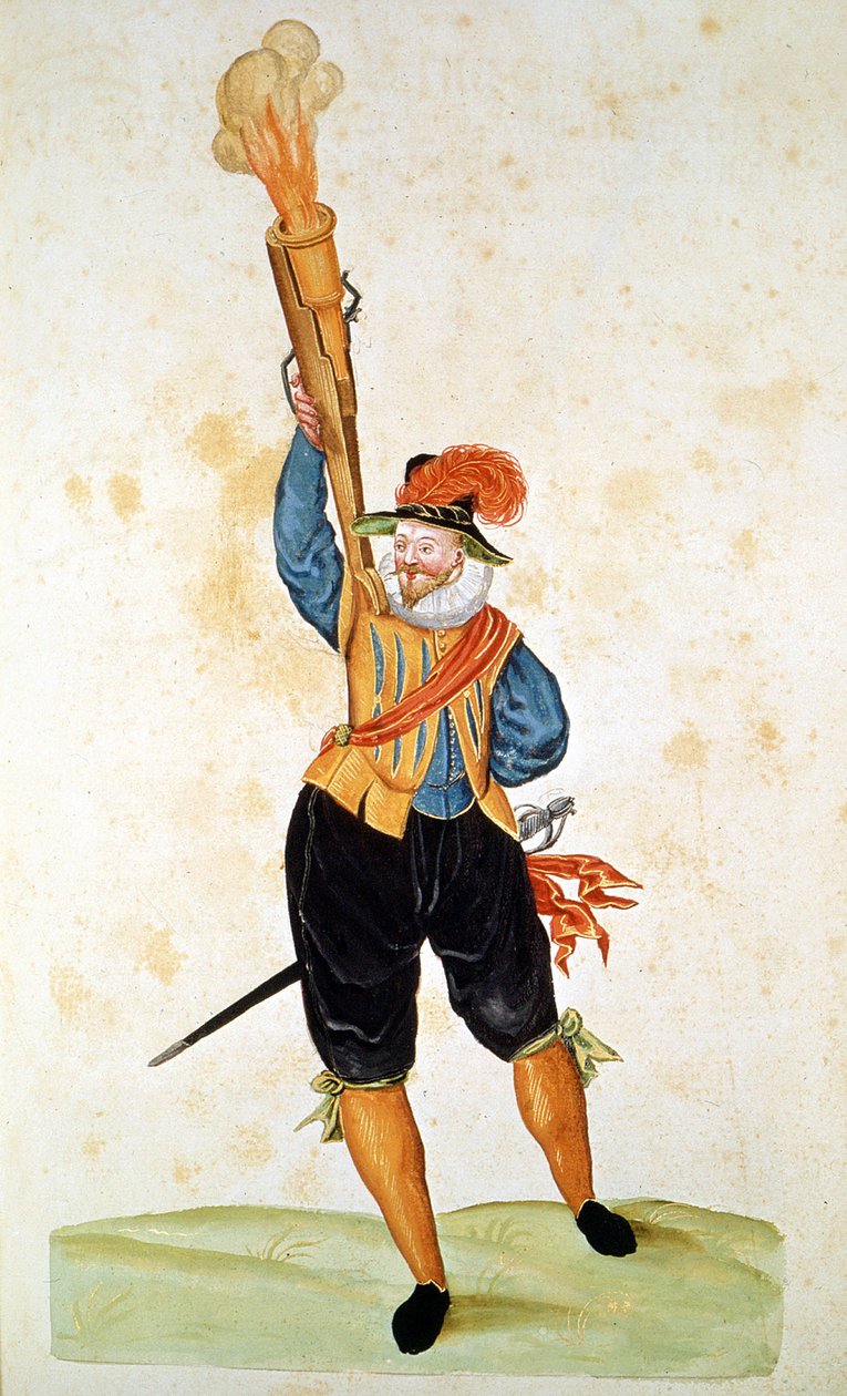 Uma das primeiras armas de fogo - em "Manuale di pirotechnia, armeria e fortificazioni" do século XVI. de Unknown artist