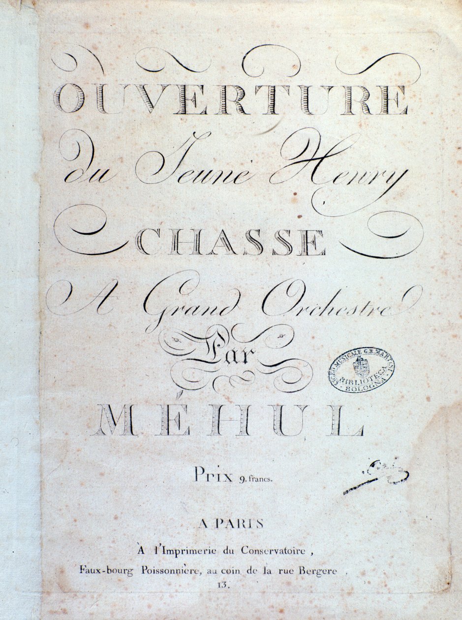 Página de abertura, La Chasse da ópera Le jeune Henri de Mehul (1797) de Unknown artist