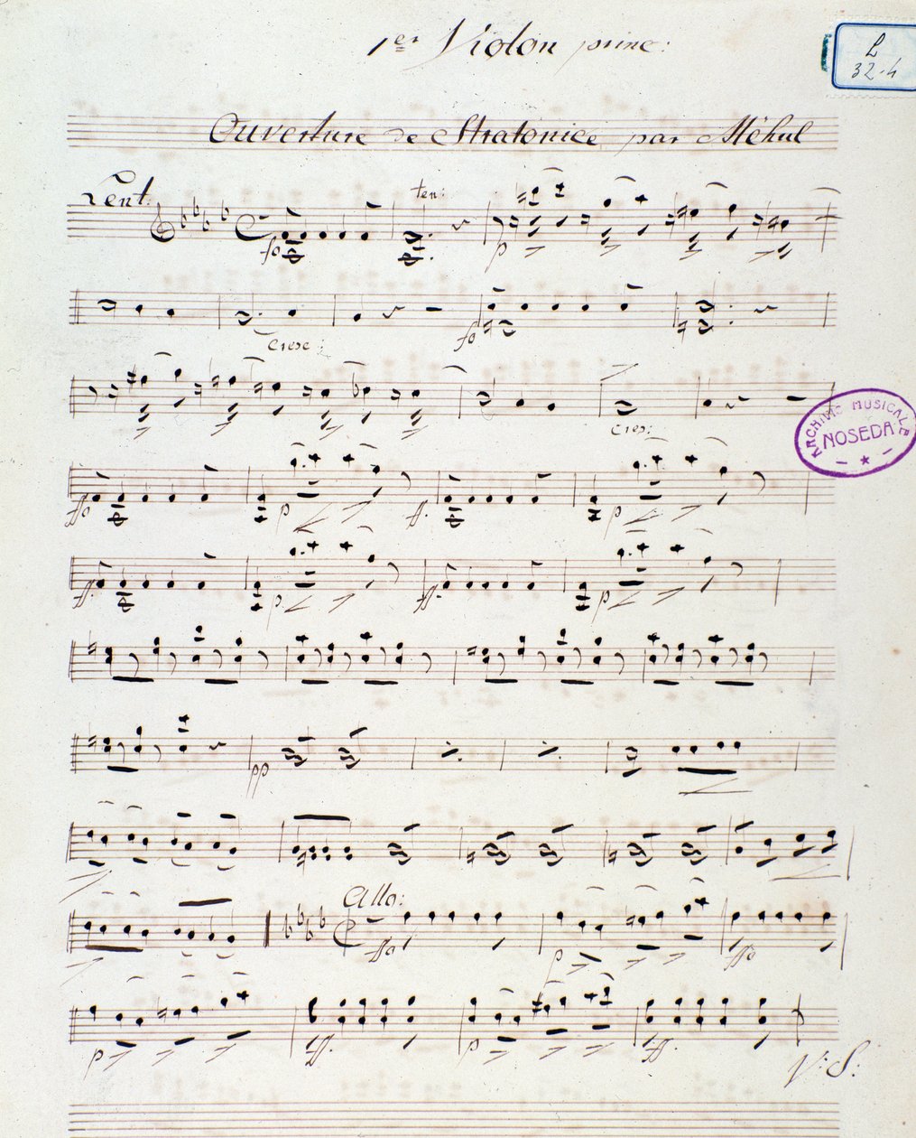 Página de abertura da ópera Stratonice de Mehul (1792) de Unknown artist