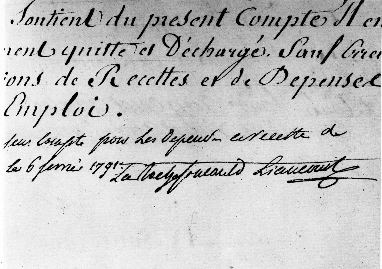 Ordem da administração central do departamento de Ain, assinatura do Duke de la Rochefoucauld Liancourt - Arquivo da Família Rochefoucauld. de Unknown artist