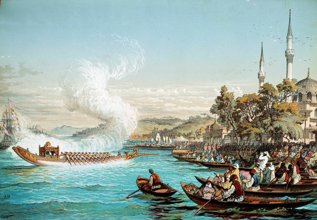 Império Otomano: banquete marítimo em Constantinopla. Litografia do século XIX. Biblioteca de Artes Decorativas, Paris. de Unknown artist