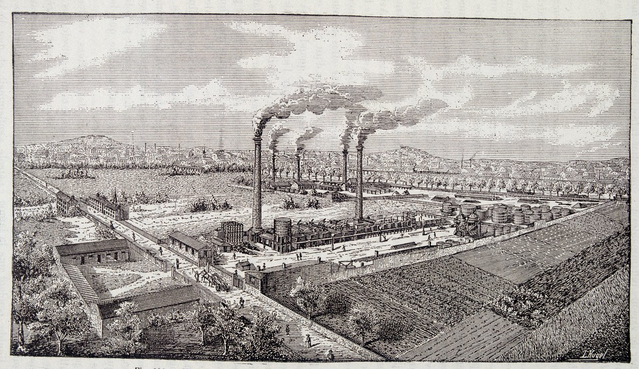 Vista geral da refinaria de petróleo do Sr. Deutsch em Pantin (Sena) de Unknown artist