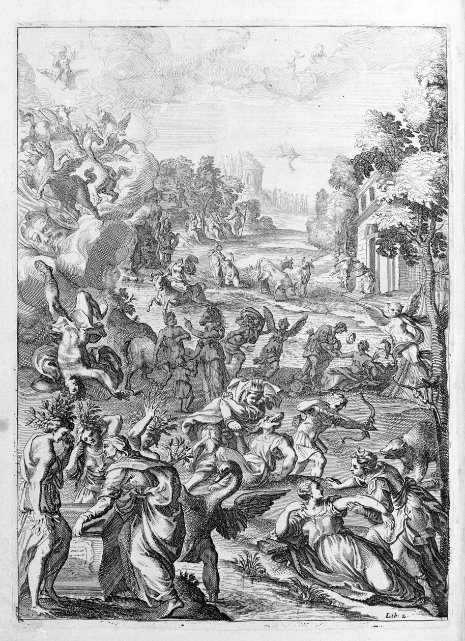Ovide (Ovidius) - ilustração para o livro 15 - (P. Ovidii Nasonis Metamorphose libri XV um notis TH. Farnabii.) nota de Thomas Farnaby (Farnabia) (1575-1647) de Unknown artist
