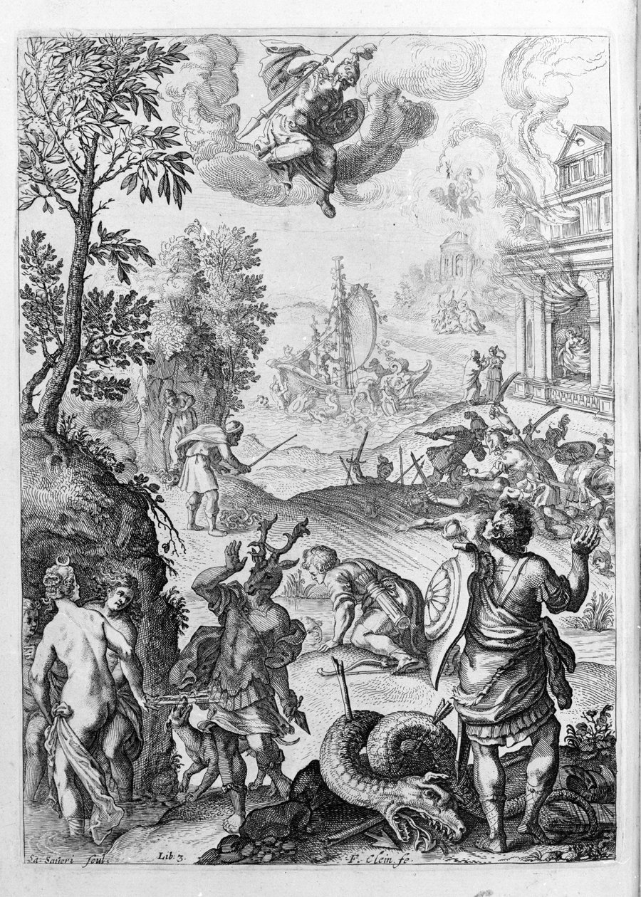Ovide (Ovidius) - ilustração para o livro 15 - (P. Ovidii Nasonis Metamorphose libri XV um notis TH. Farnabii.) nota de Thomas Farnaby (Farnabia) (1575-1647) de Unknown artist