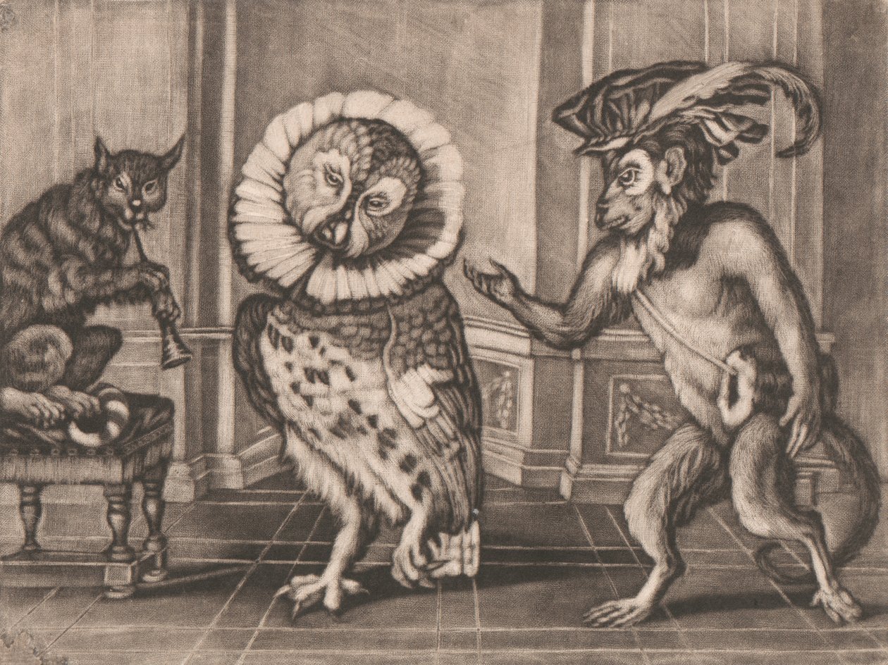 Coruja, Macaco e Gato de Mezzotintoes de Smith, Vol. III de Unknown artist