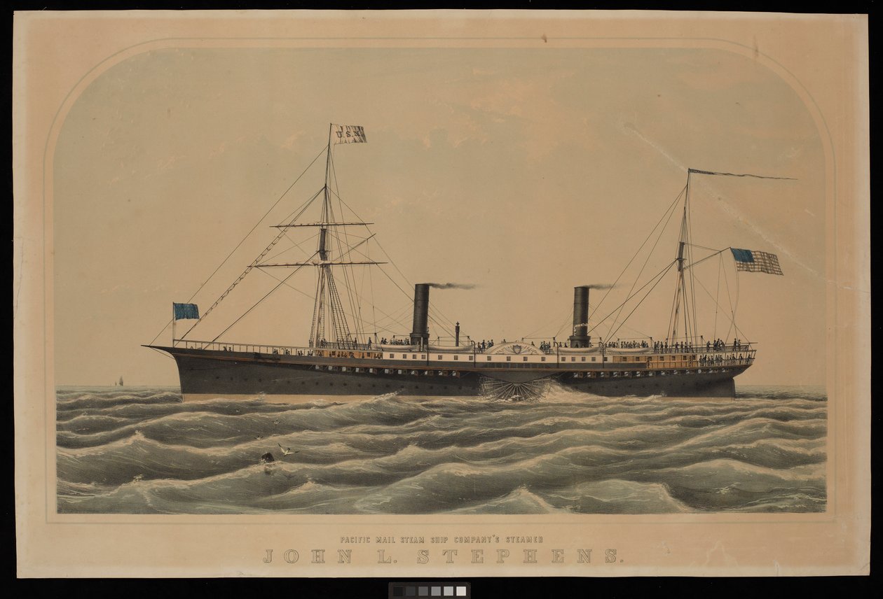Navio a vapor John L Stephens, da Pacific Mail Steam Ship Company de Unknown artist