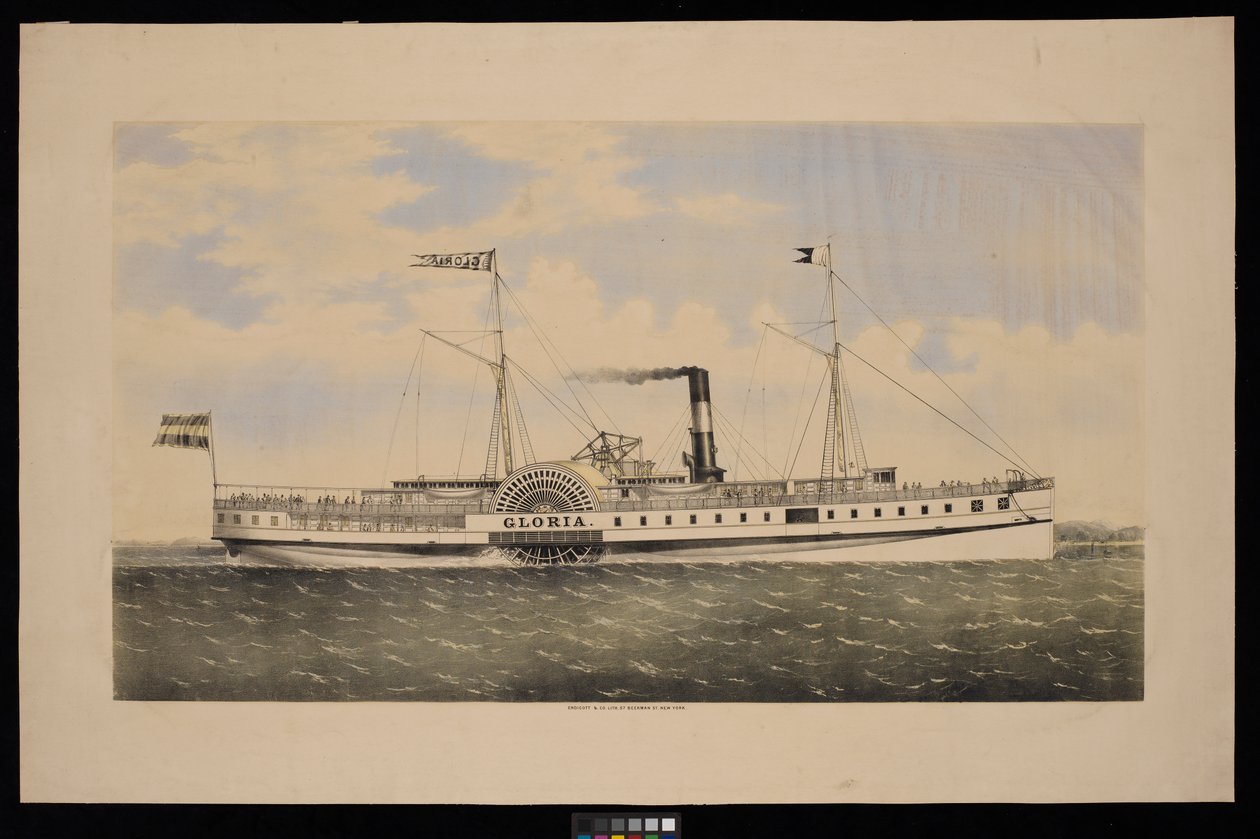 Paddle Steamer Gloria (litografia, colorida) de Unknown artist