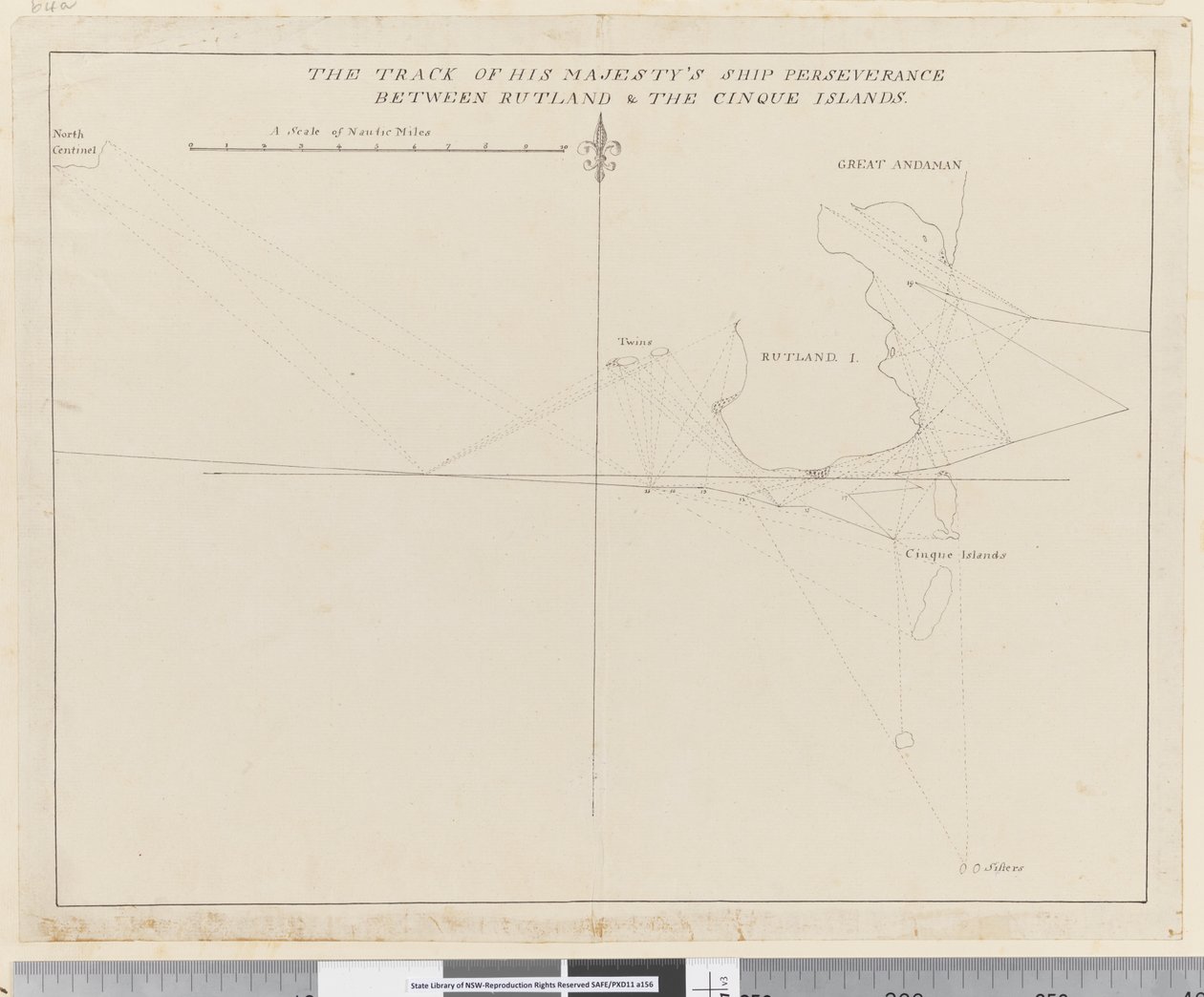 Página 38b O rasto do navio de Sua Majestade Perseverança entre Rutland e as Ilhas Cinque (caneta e tinta) de Unknown artist