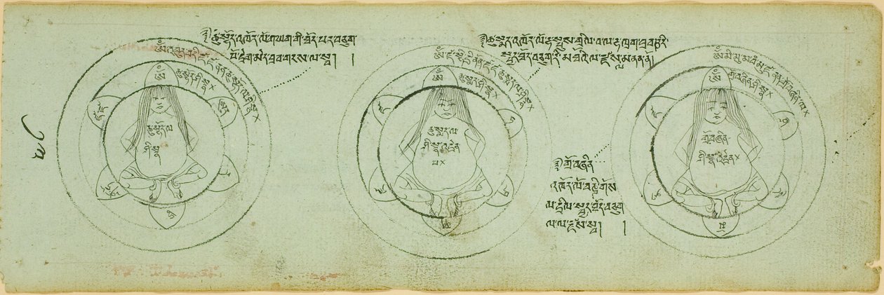 Página de um manuscrito com diagramas de proteção contra as doenças das crianças de Unknown artist