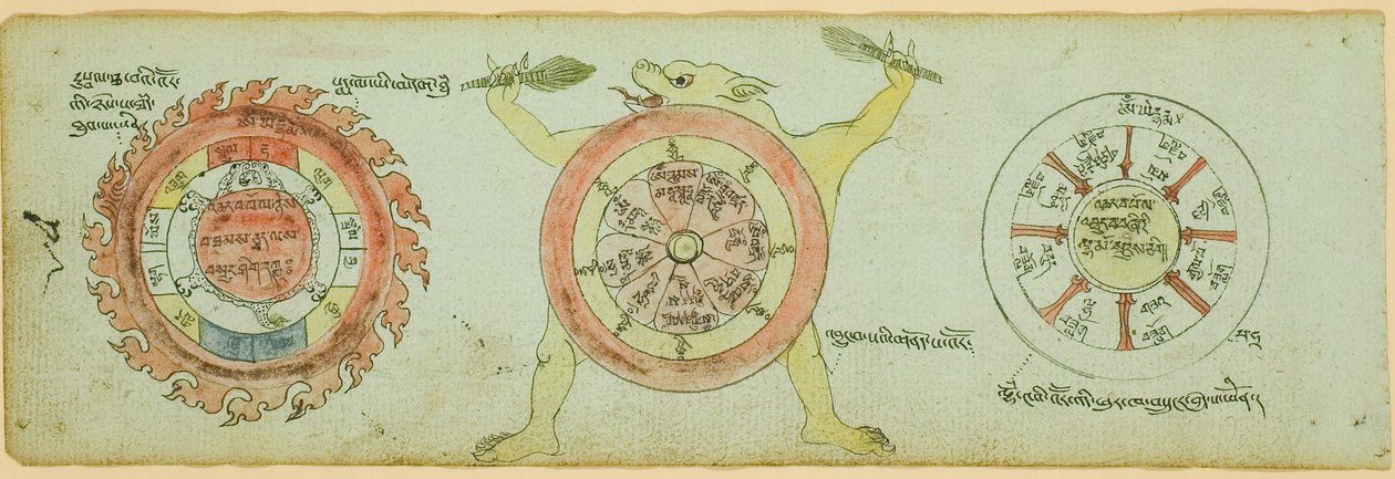 Página de um manuscrito com diagramas de proteção contra as doenças das crianças de Unknown artist