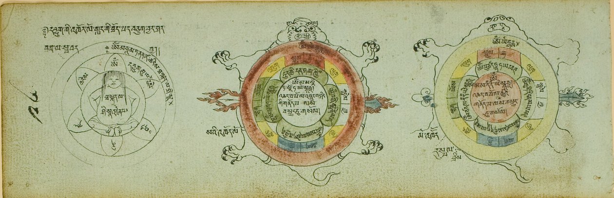 Página de um manuscrito com diagramas de proteção contra as doenças das crianças de Unknown artist