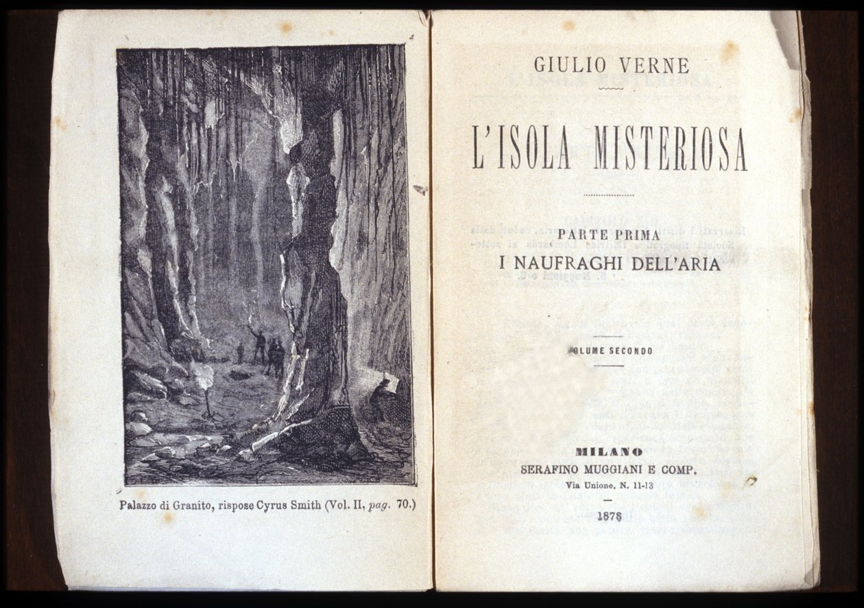 Página de uma edição italiana de "The Mysterious Island" de Jules Verne. 1878. Milão. de Unknown artist