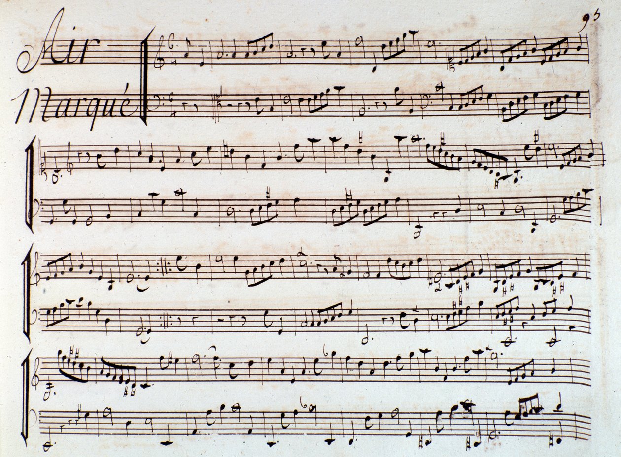 Página da partitura musical de Castor et Pollux, tragédia lírica de Rameau (1737) de Unknown artist