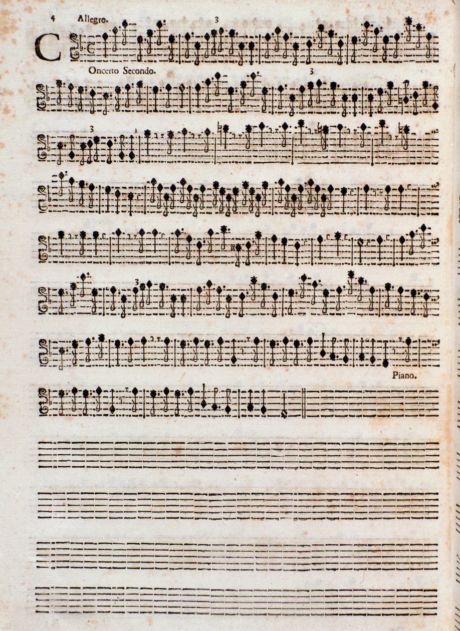 Página de partitura musical de "" Concerti a five, Op. 5 "" de Tomaso Albinoni de Unknown artist