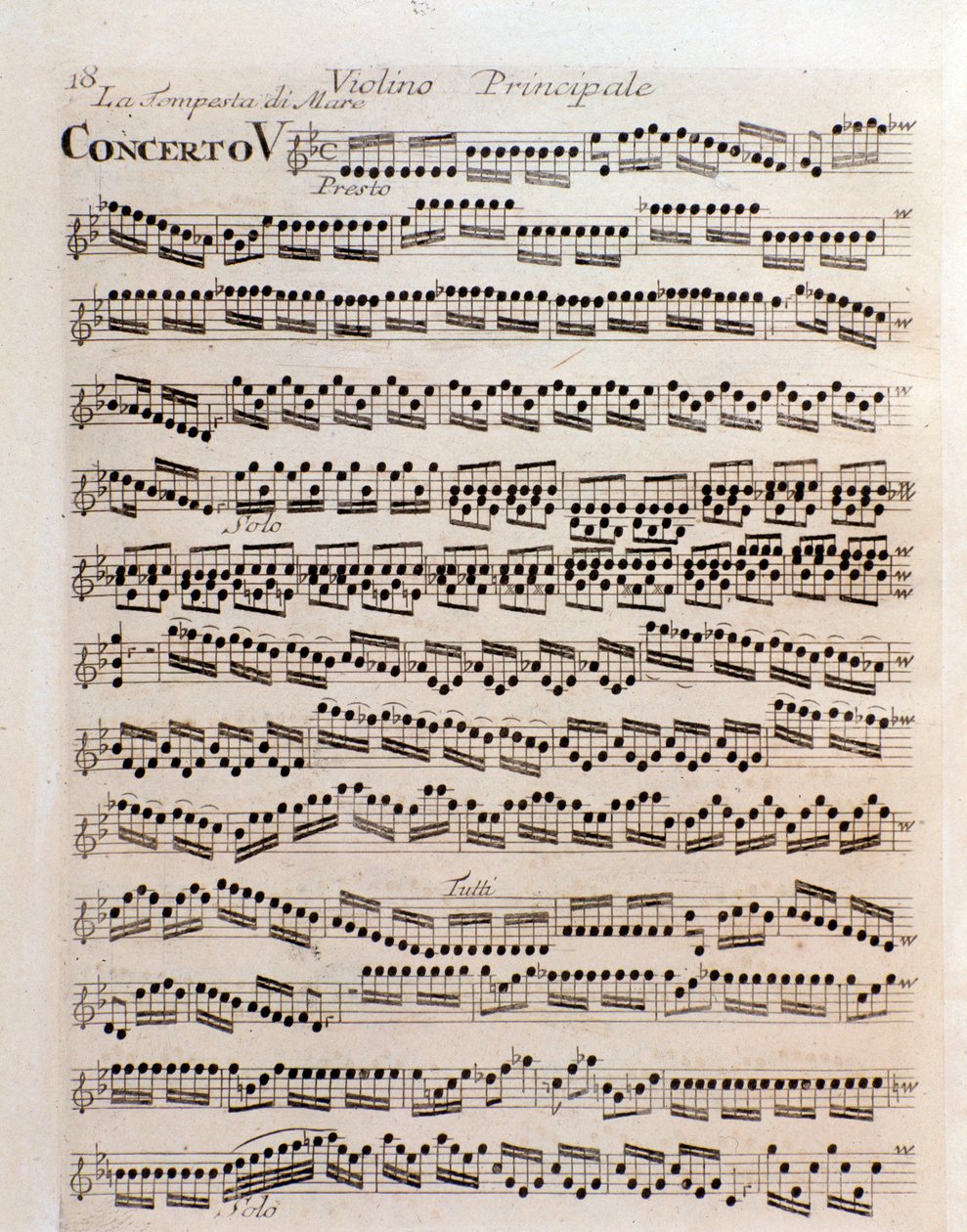 Página de partitura musical de violino em concerto V em Il cimento dell