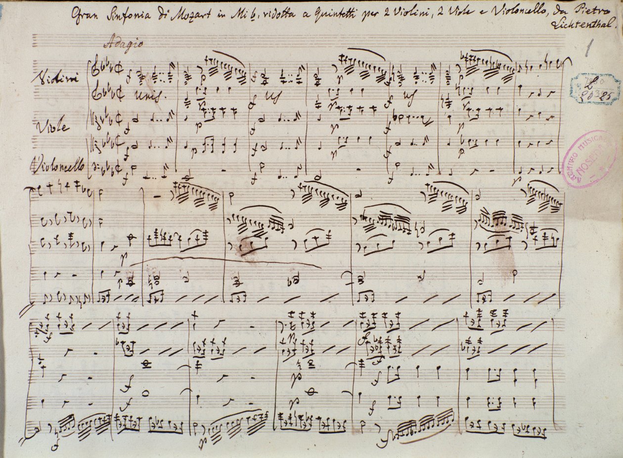 Página da partitura para Concertante Symphony para violino e viola em E flat, de Mozart, versão Lichtenthal de Unknown artist