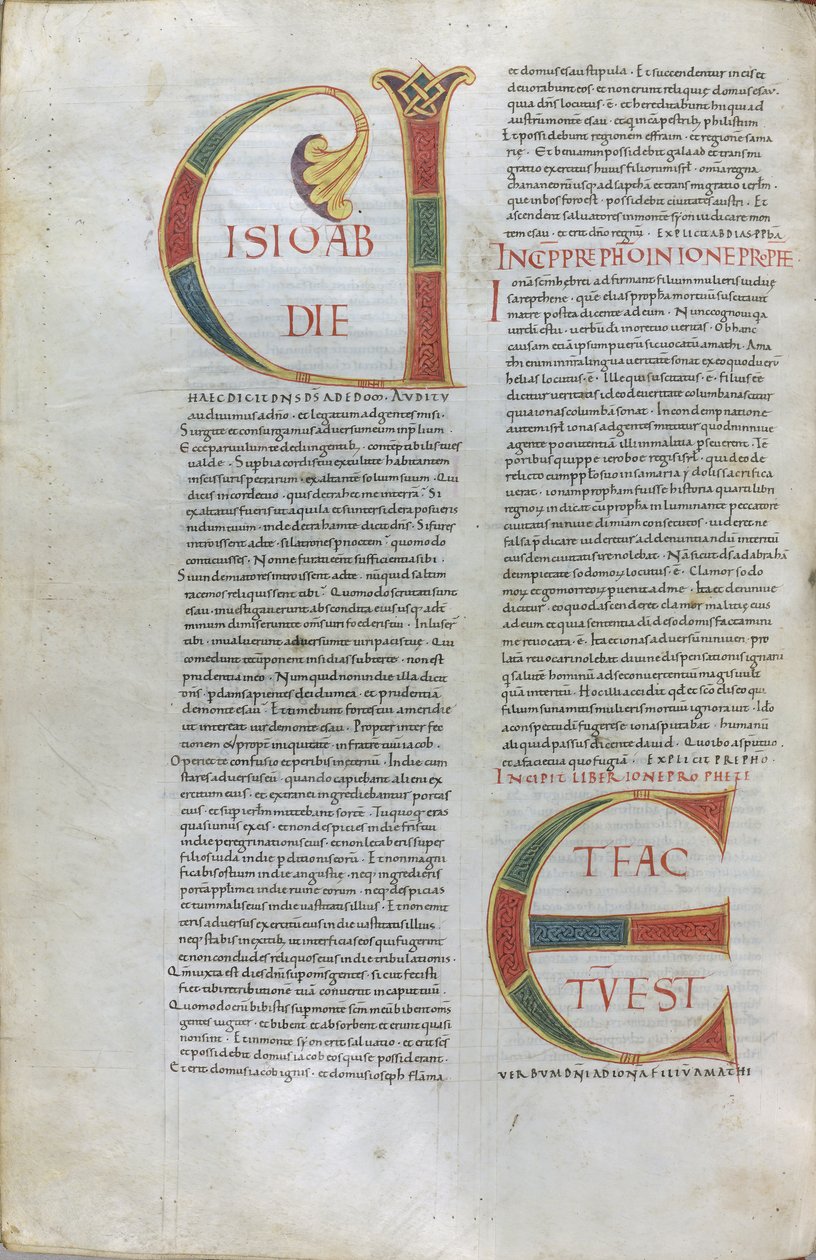 Página com o "incipit do Livro do Profeta Obadias (a visão de Obadias) e o incipit do Profeta Jonas de Unknown artist